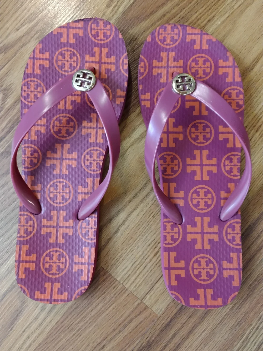 Tory Burch Purple and Orange Logo Jelly Flip Flops